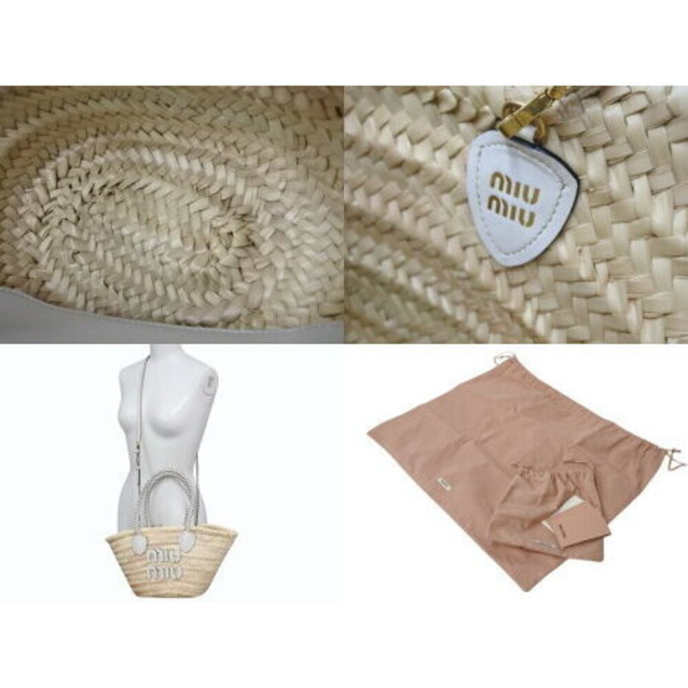 Miu Miu basket bag raffia leather logo patch Beige Tan white - Picture 8 of 8